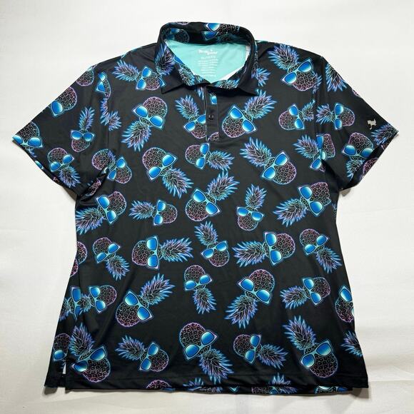 Birdie Bound Men's Short Sleeve Black Coconut Print Golf Polo Shirt - Size XL - Picture 1 of 3